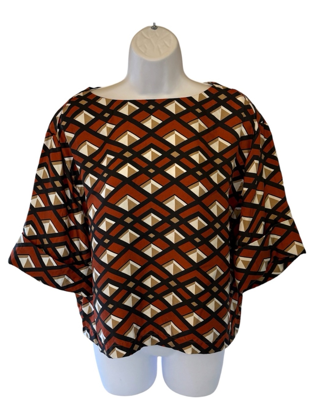 Chico’s Black Label 100% Silk Kimono Sleeve Geometric Blouse Size 1